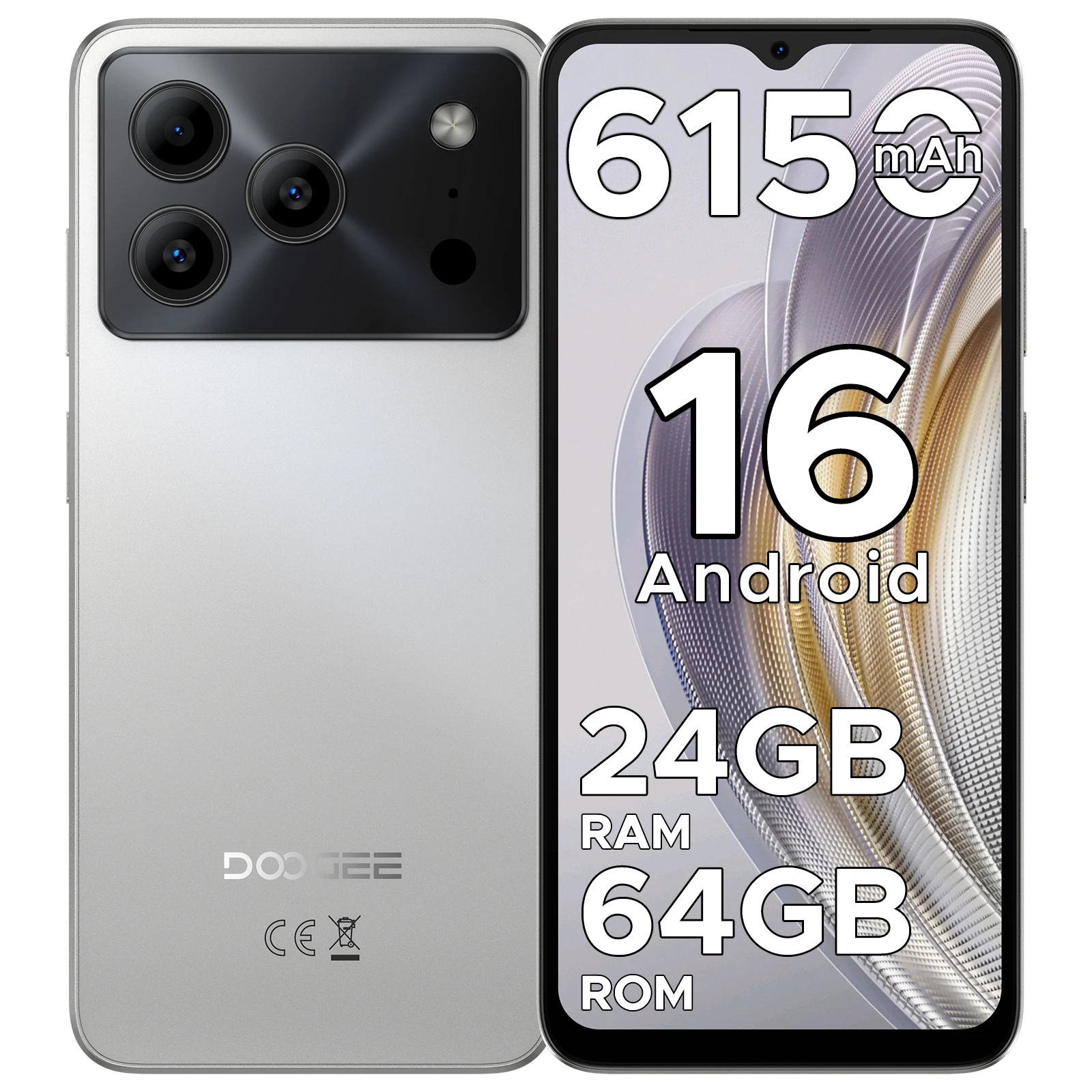 Versión Global DOOGEE Note56 X Smartphone 24GB RAM (3GB+21GB) 64GB ROM Pantalla de 6.56'' Batería de 6150mAh Teléfono Móvil Android 16