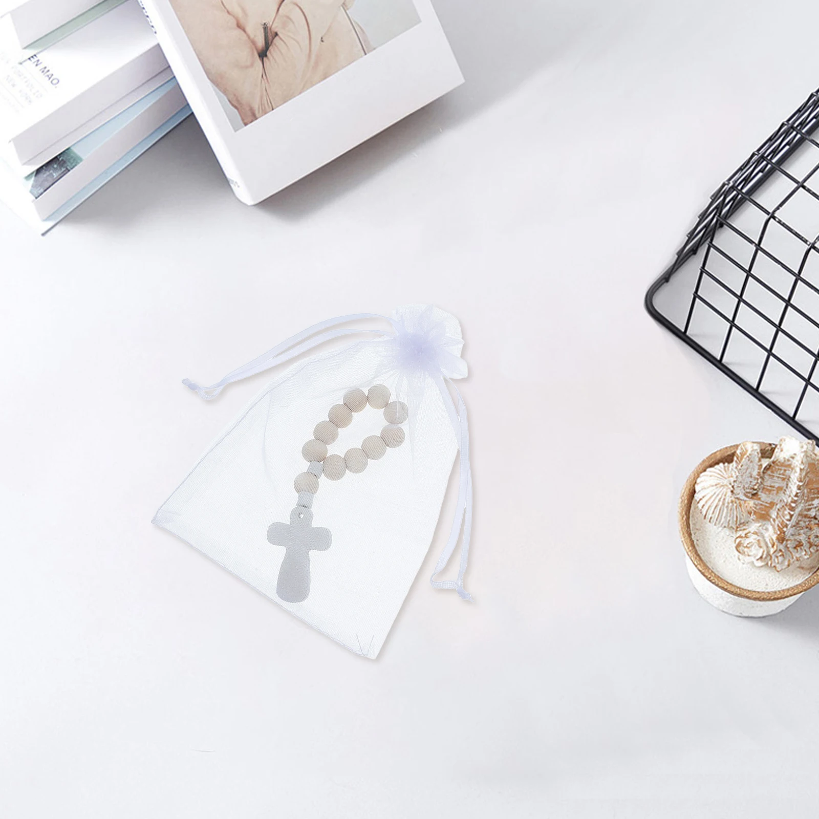 40 juegos de pulseras de cuentas de bendición, Rosario de madera, cruz, recuerdo de fiesta de bautismo para bebé, artículo religioso, regalo de primera comunión