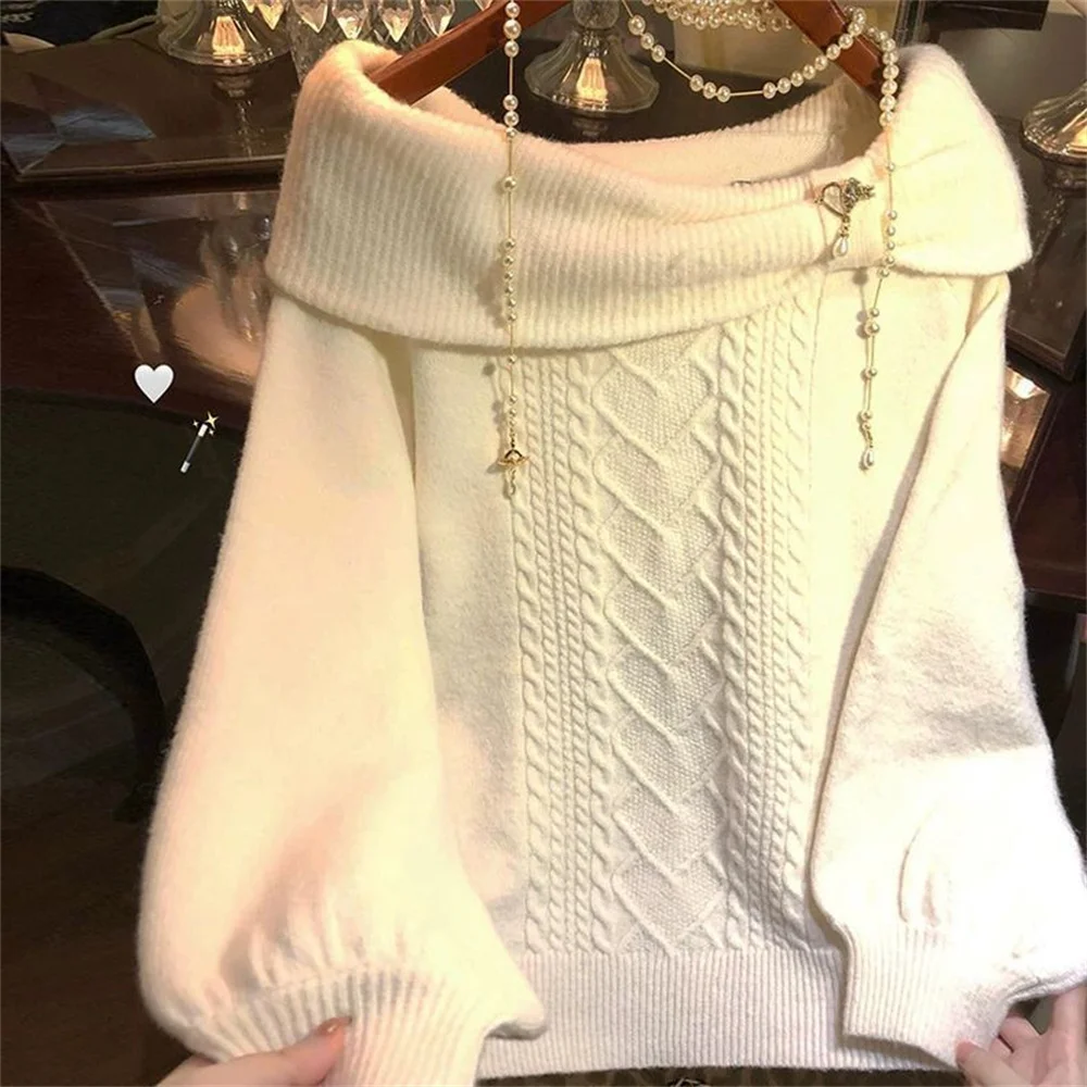 Autumn Winter Japan Korean Fashion Women Sweet Off-shoulder Sweater Ladies Vintage Knit Pullover New Design Tops Knitwear Female