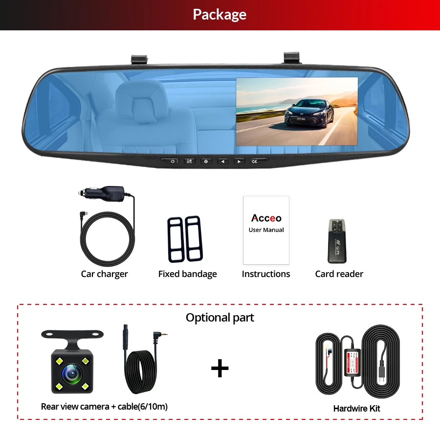 Dashcam White Mirror Dvr 4.3 Inch Dash Camera FHD 1080P Auto Registrar Support Rear View Camera Video Recorder Car Dvrs