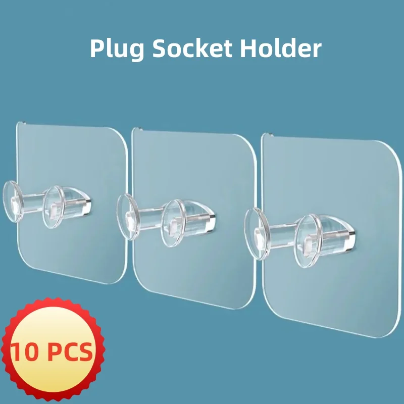 

10Pcs Plug Socket Holder Home Storage Hook Wall Adhesive Hanger Kitchen Bathroom Stealth Hook Storage Home Collection Tool