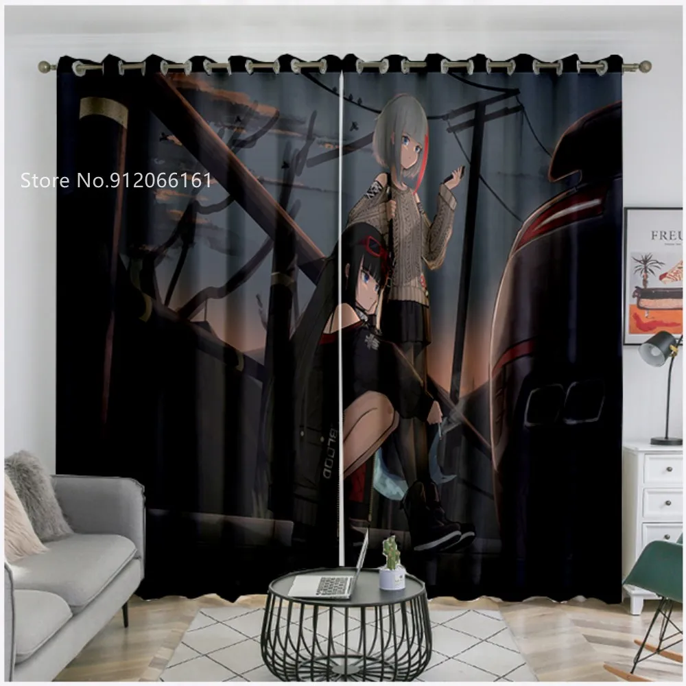 Anime Girls Window Curtain 3D Print Azur Lane Window Drapes Lovely Kawaii For Bedroom Window Treatment Home Custom Decor