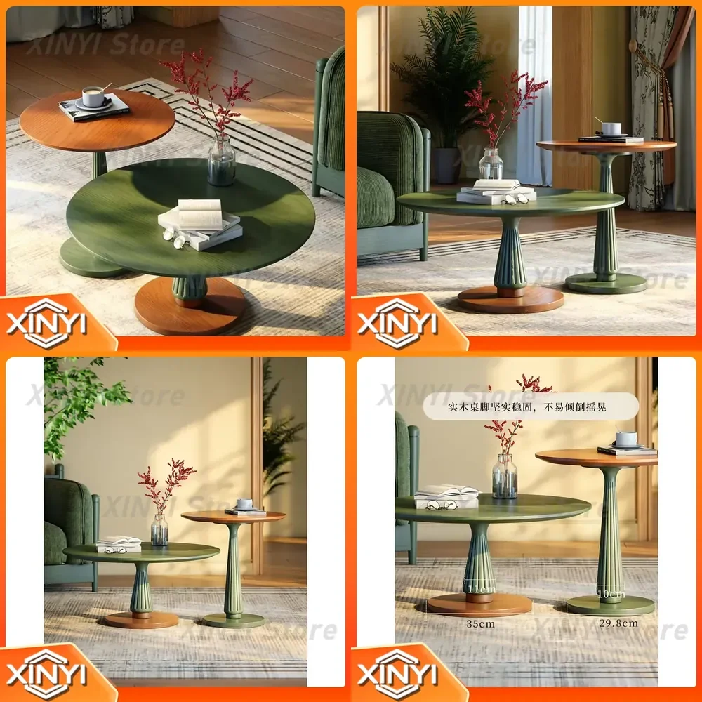 Vintage Inspired Solid Ash Wood Coffee Table for Modern Living Rooms Round Designer Set for Contemporary Home Decor Furniture