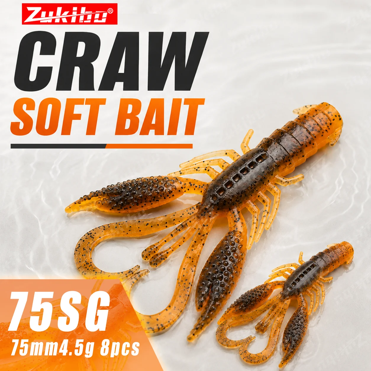 ZUKIBO Novo Kit com 8 Iscas Artificiais Flexíveis de Camarão PVC Salgado de 7,5cm e 4,5g para Pesca Texas Rig de Robalo e Peixe Mandarim