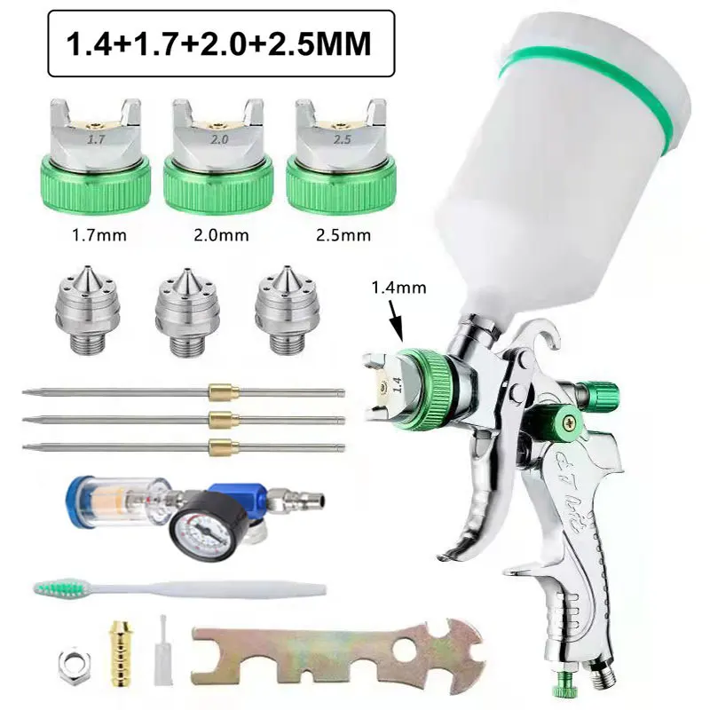 HVLP Professioneel Spuitpistool 1.4/1.7/2.0/2.5mm Stalen Mondstuk Zwaartekracht Spuitpistool Draagbare Autolak Spuitpistool DIY Spray Paint Kit
