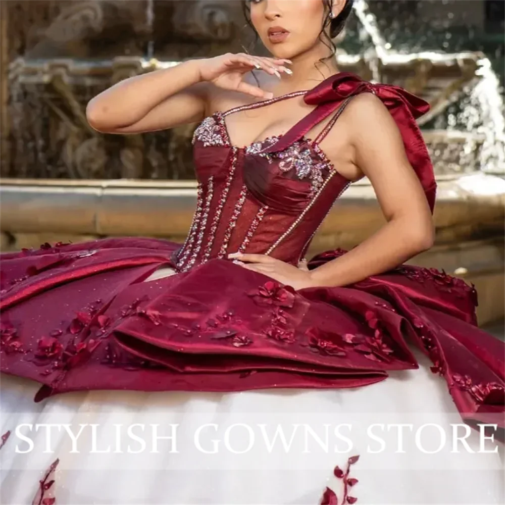 

Quinceanera Dress One-Shoulder Bowknot Appliques Rhinestones Vestidos De 15 Anos De Dos Piezas Customized
