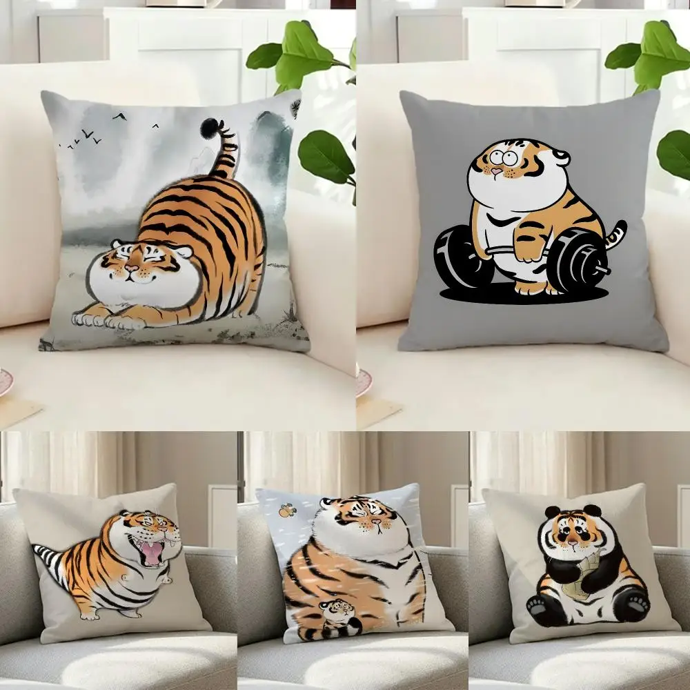character fantasy A-Alexander the Fat Tiger Cushion Cover Washable Faux Linen Cover Modern Lightweight for Living Room Sofa