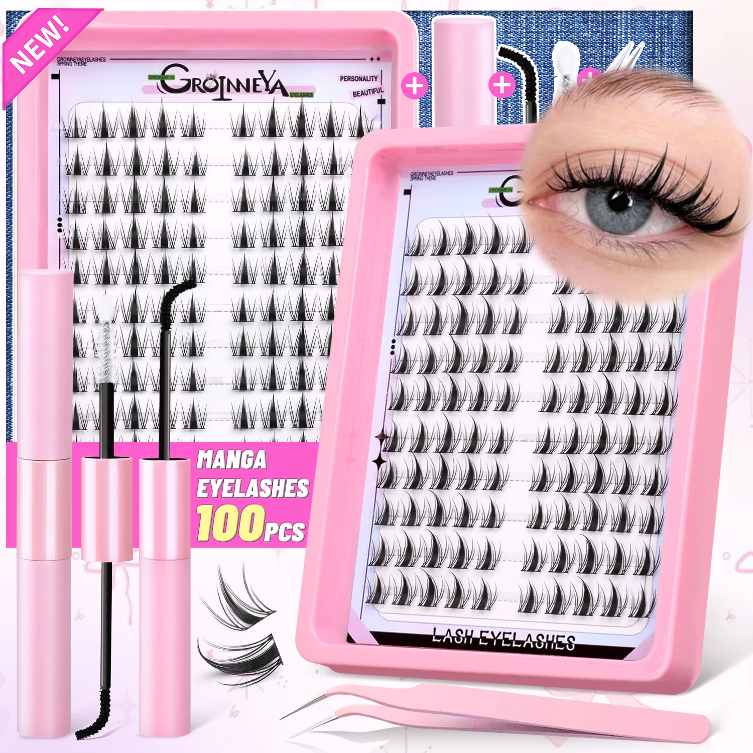 GROINNEYA Ciglia a grappolo Volume naturale Ciglia individuali Vassoio misto Ciglia a grappolo Ciglia naturali fai da te Estensione ciglia