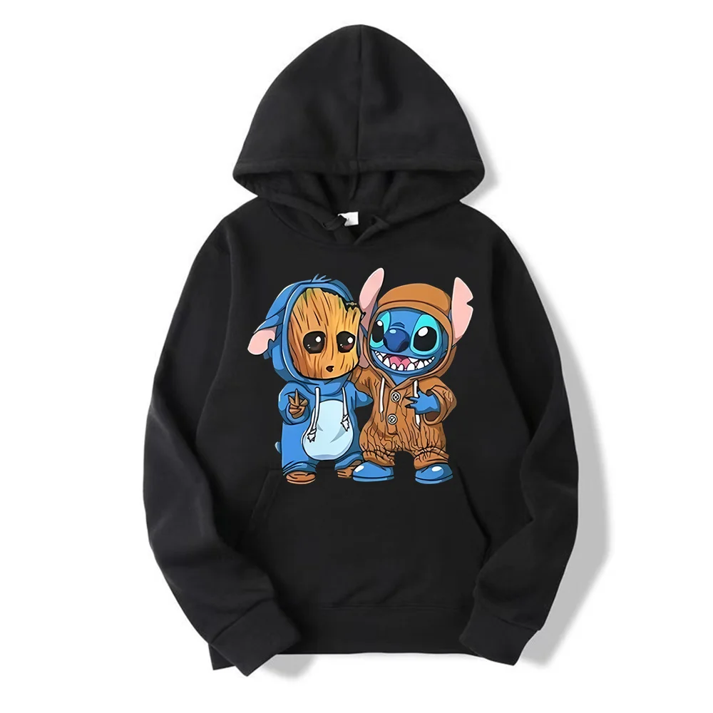 Disney Stitch Men Pullover Cartoon Anime Women Hoodies 2024 New Casual Autumn Winter Couple Oversized Sweatshirts Clothes Tops