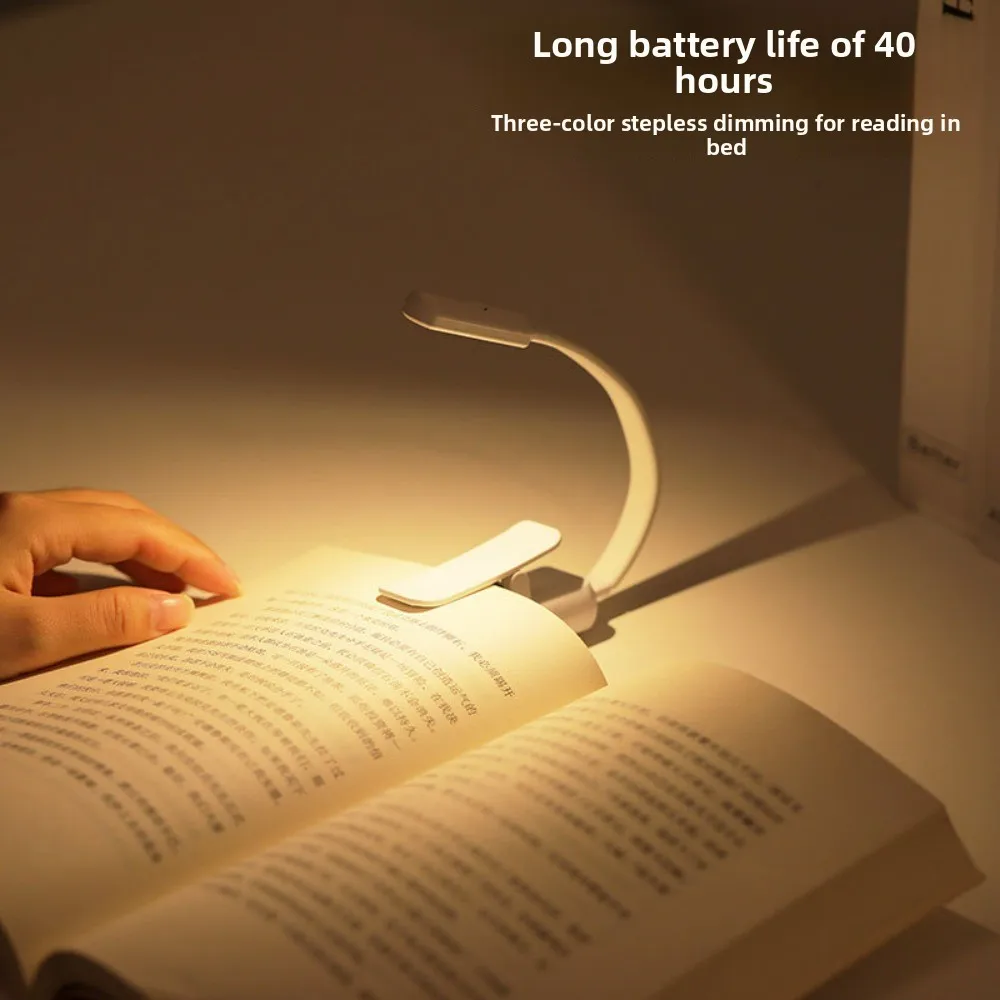 Mini Clip-On Book Light Eye-Caring Rechargeable Reading Lamp Portable Bedside Night Light for Students Dorm & Bed Reading