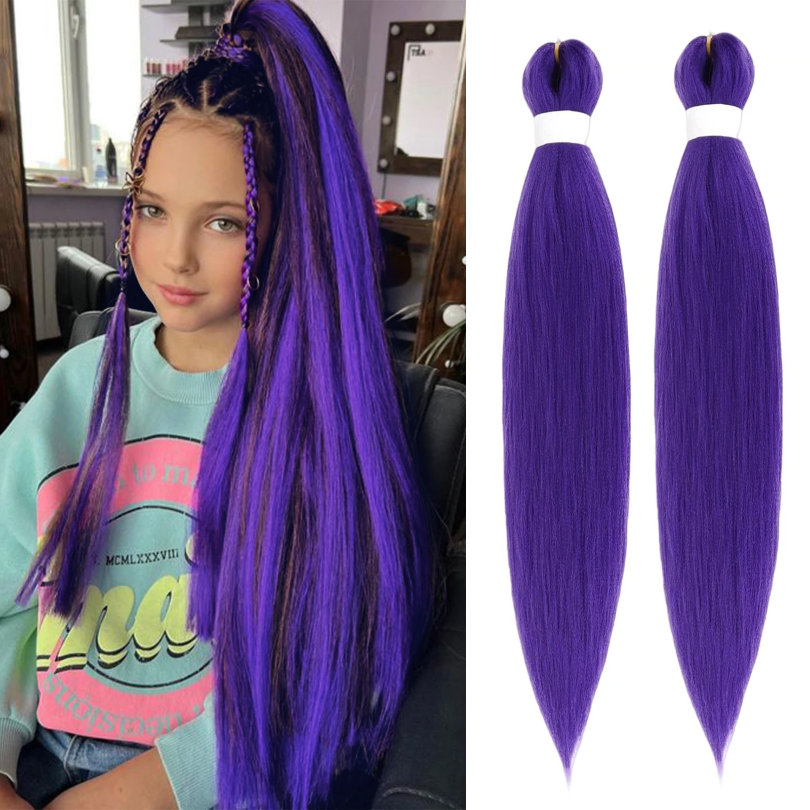 28-inch Purple Pre-Stretched Synthetic Braiding Hair Extensions for Stage Party Halloween Costume Cosplay Long Braiding Hair