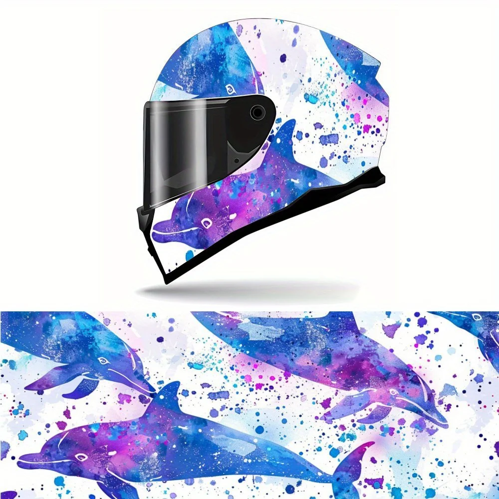 

Colorful Roaming Dolphin Print Full Helmet Wrap Sticker Motorcycle Helmet Racing Graphic Decal Vinyl Wrap Helmet Decorative Stic