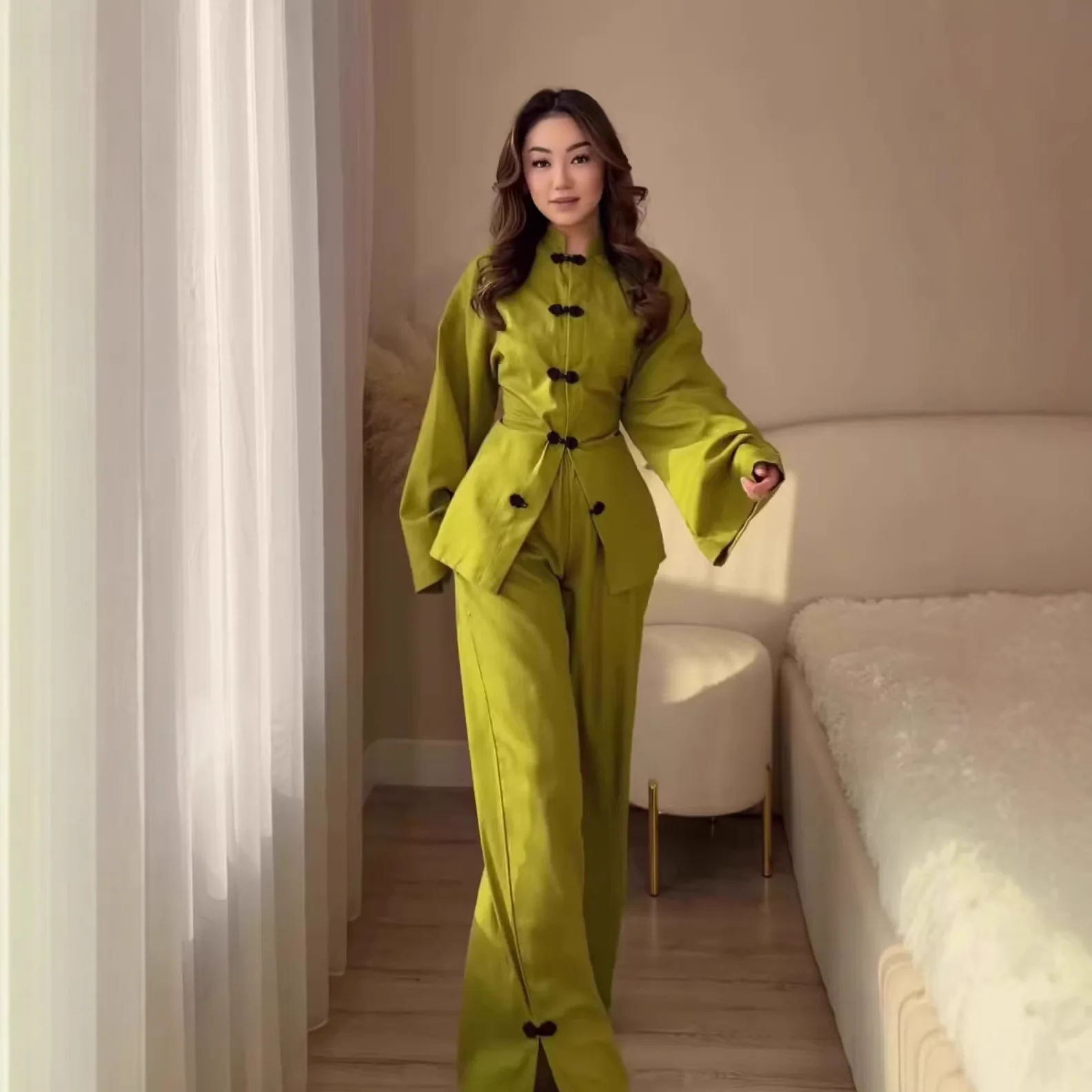 

Muslim Set Women Coat Straight Pants 2 Piece Suit Ramadan Eid Morocco Lace Up Dubai Jacket Trousers Arabic Outfits Spring 2026