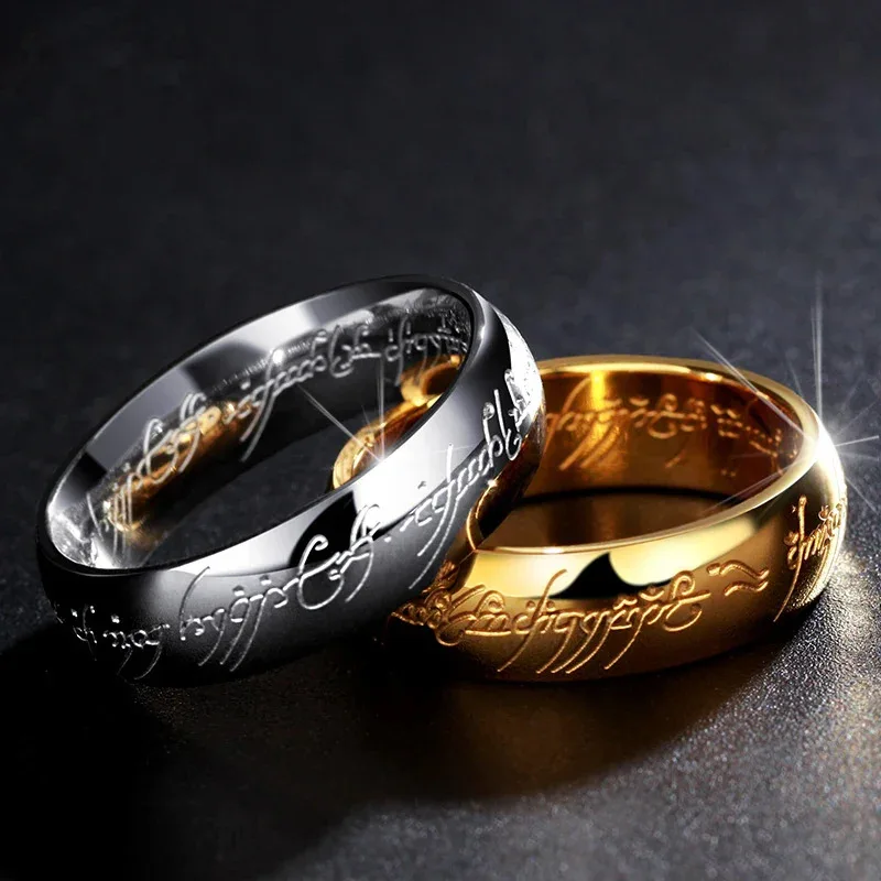 Lord of The Finger Rings  Movie with The Same Inside and Outside 3D Engraving Spanish Sanskrit Ring Stainless Steel Exquisite