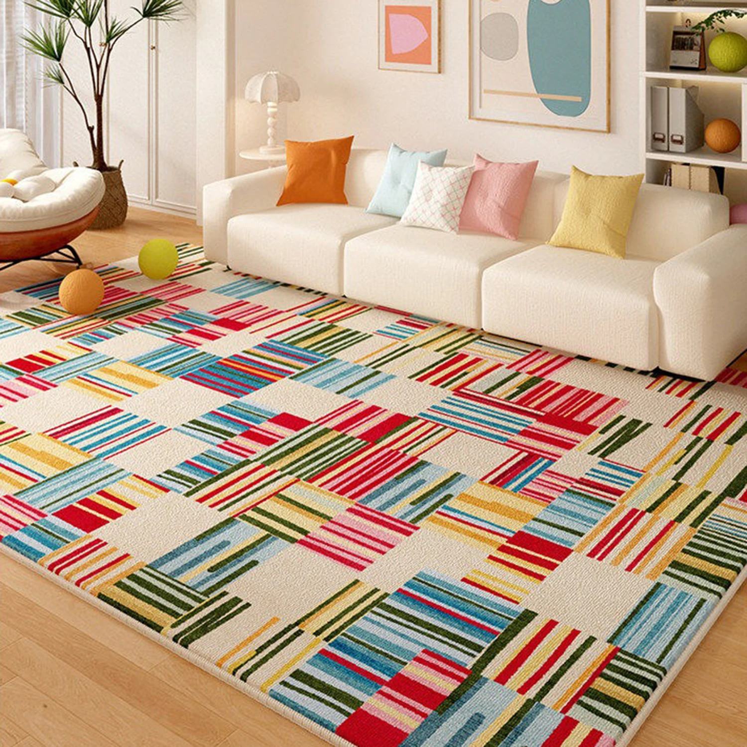 Colorful Large Area Rugs for Living Room Soft Short Plush Bedroom Bedside Floor Mat Children's Room Rugs Alfombra Salón Grande