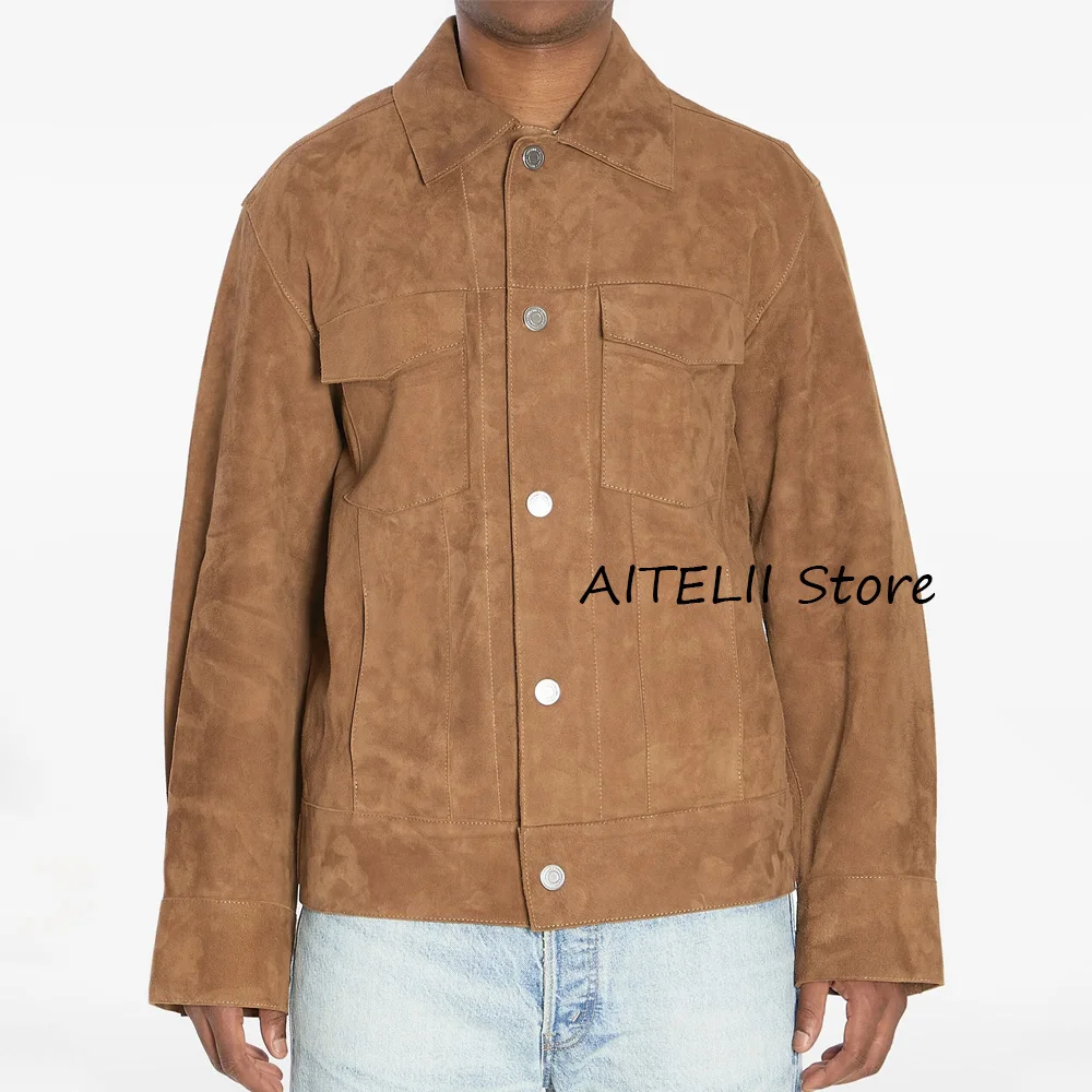 

Men's Suits Chest Flap Pockets Streetwear Jackets for Man Classic Men's Suit Lapel Single-breasted Suede Fabric Casual Fashion