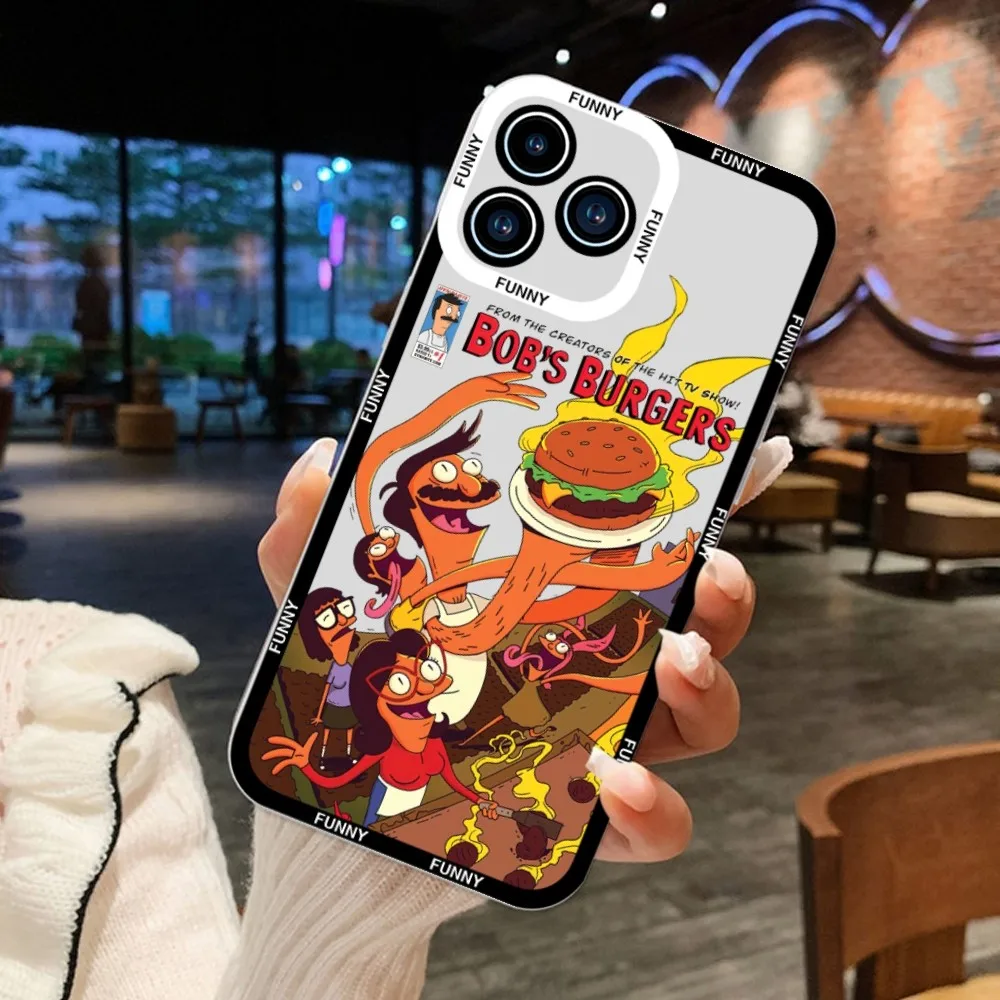 Cartoon B-Bob's Funny B-Burgers Phone Case For iPhone 11 12 Mini 13 14 15Pro Max Transparent Shell