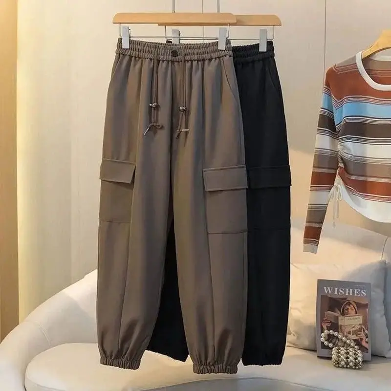 Plus Size Spring/Autumn New Straight Drawstring Design Casual Slimming Sports Joggers