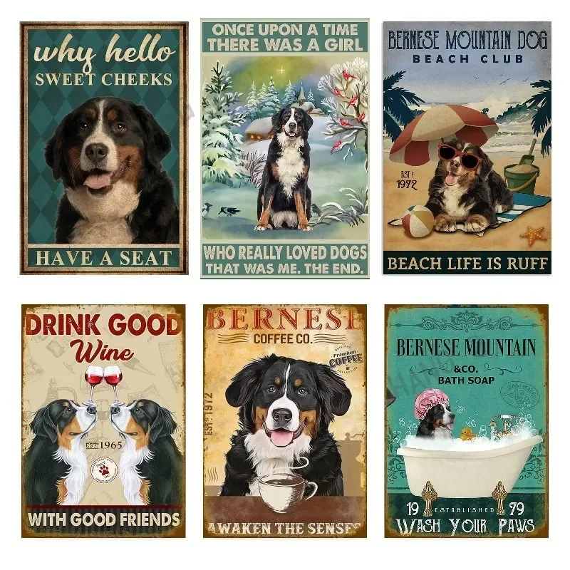 Berner Sennenhund Badeseife Badezimmer Metallblechschild, Wash Your Paws Bar Retro Schild Geschenk Metallposter 20,3 x 30,5 cm