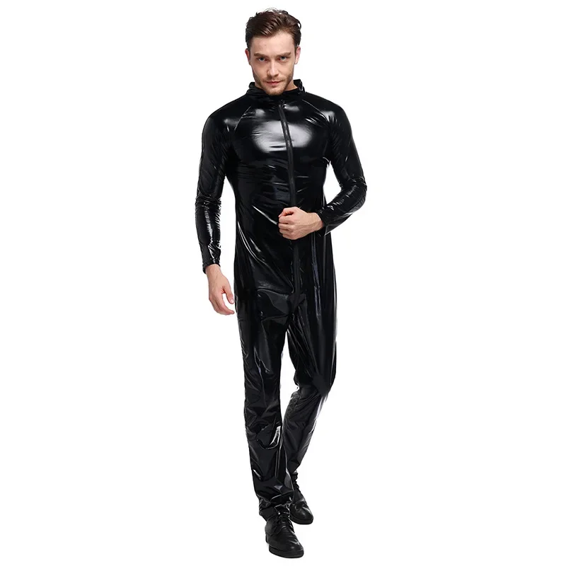 Helloween Sexy Wetlook Faux Leather Catwomen Jumpsuit Masquerade Clubwear Crotch Zipper Catsuit Bodysuit