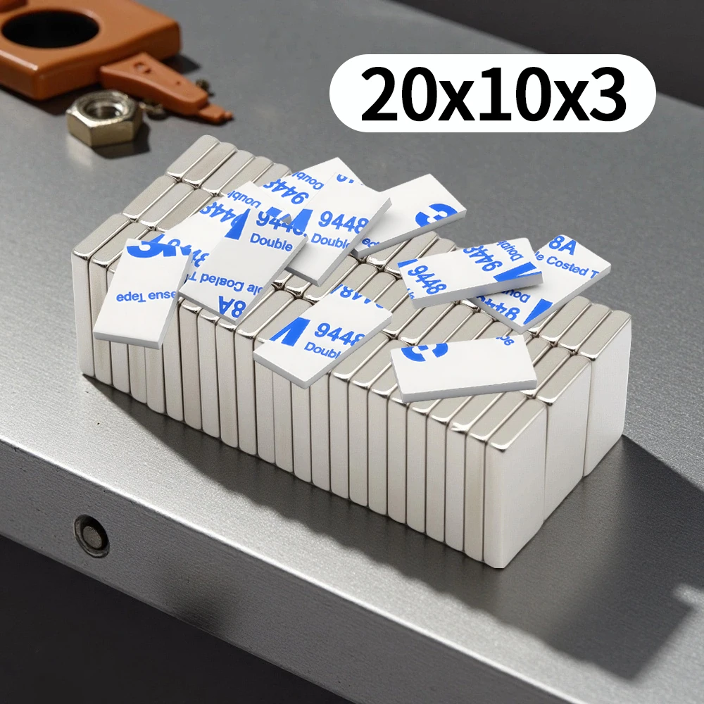 

20x10x3mm Super Powerful Block Neodymium Magnet With double-sided adhesive Magnet N35 Strong Permanent Magnetic imanes