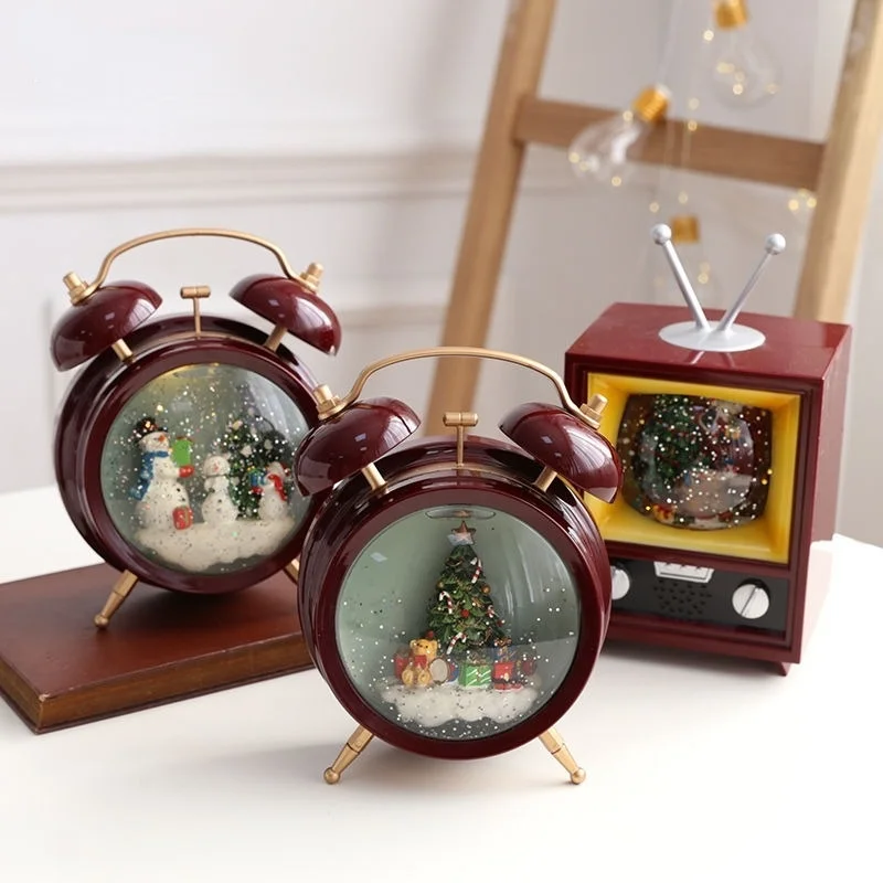 Christmas Snow Luminous Music Box Holiday Decoration Small Gift Elderly Snowman Music Alarm Clock