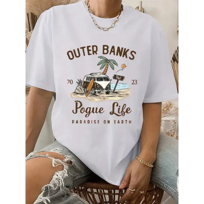 

Casual and Fashionable Short Sleeved Bund Printed Round Neck T-shirt for Spring and Summer Women's Clothing Y2k Top Pattern
