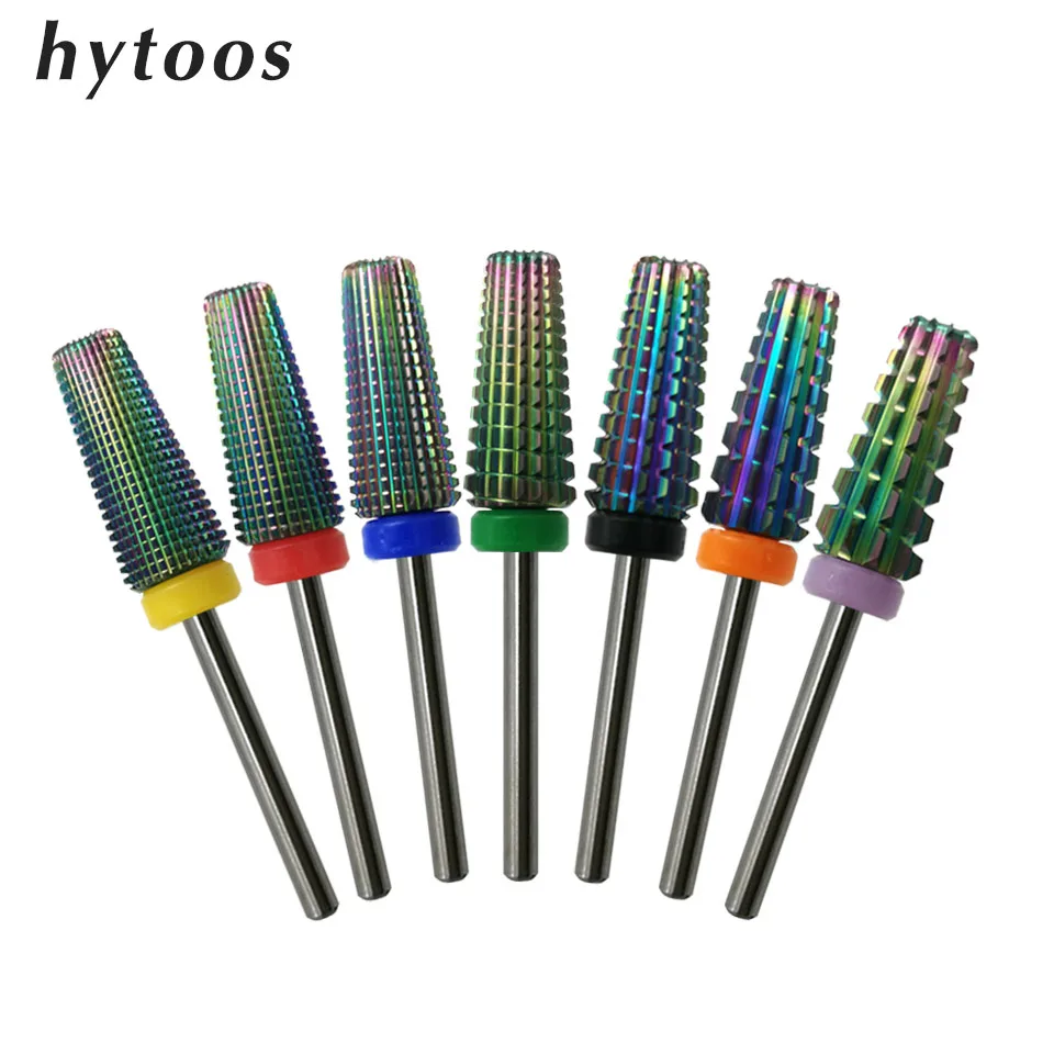 HYTOOS Rainbow 5 in 1 Tapered Carbide Nail Drill Bits With Cut 3/32 Two-Way Carbide Burr for Manicure Milling Cutter Accessories