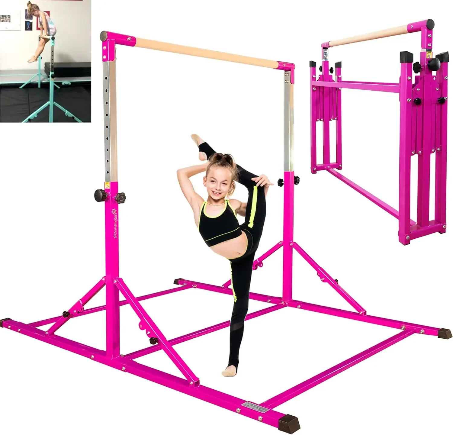 Foldable Gymnastics Bar, 6FT Gymnastic Horizontal Bars, Folding Training Bar for Kids and Teenagers 3-18, Weight Li