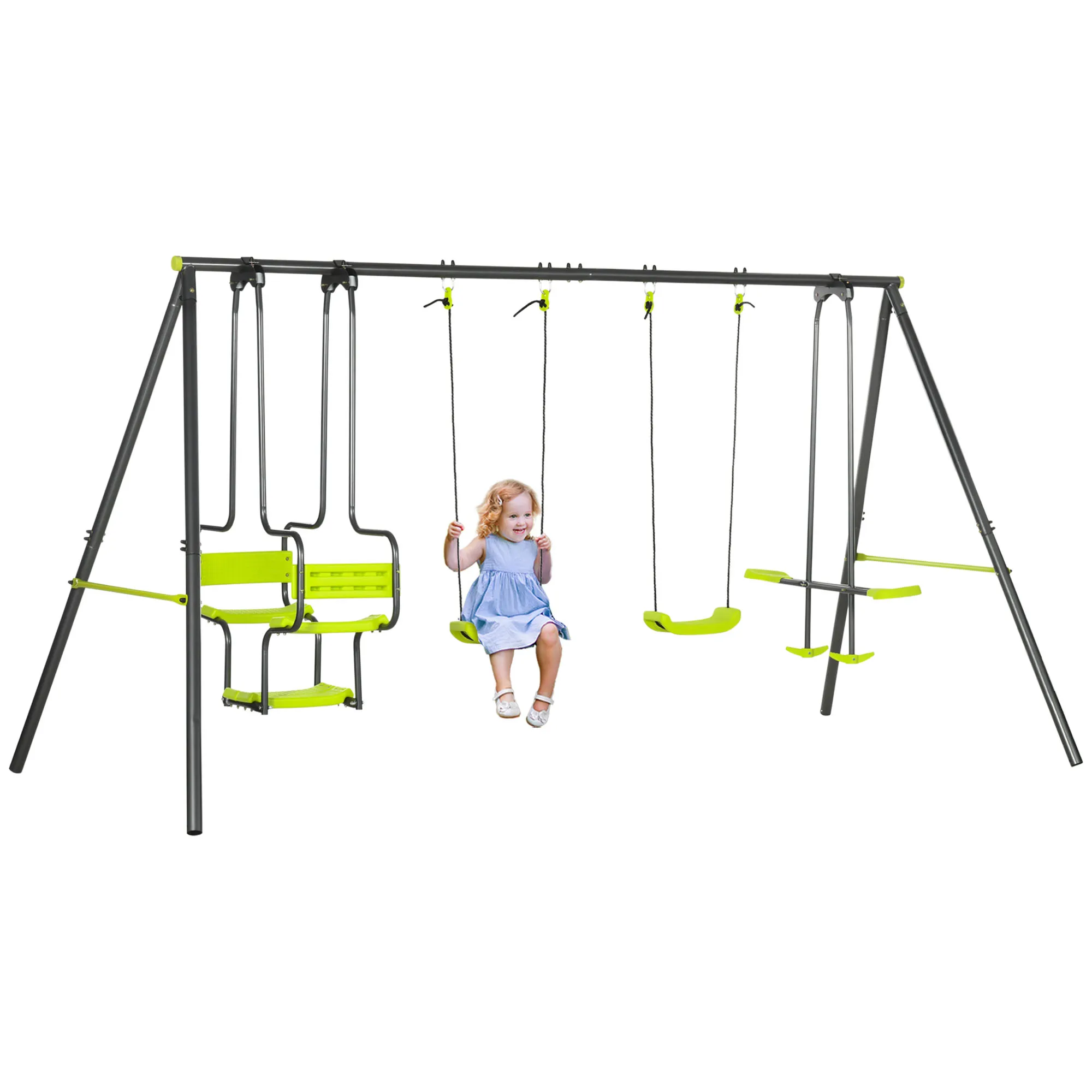 Outsunny outdoor kids swing set with 2 swings 355x184x186cm Green