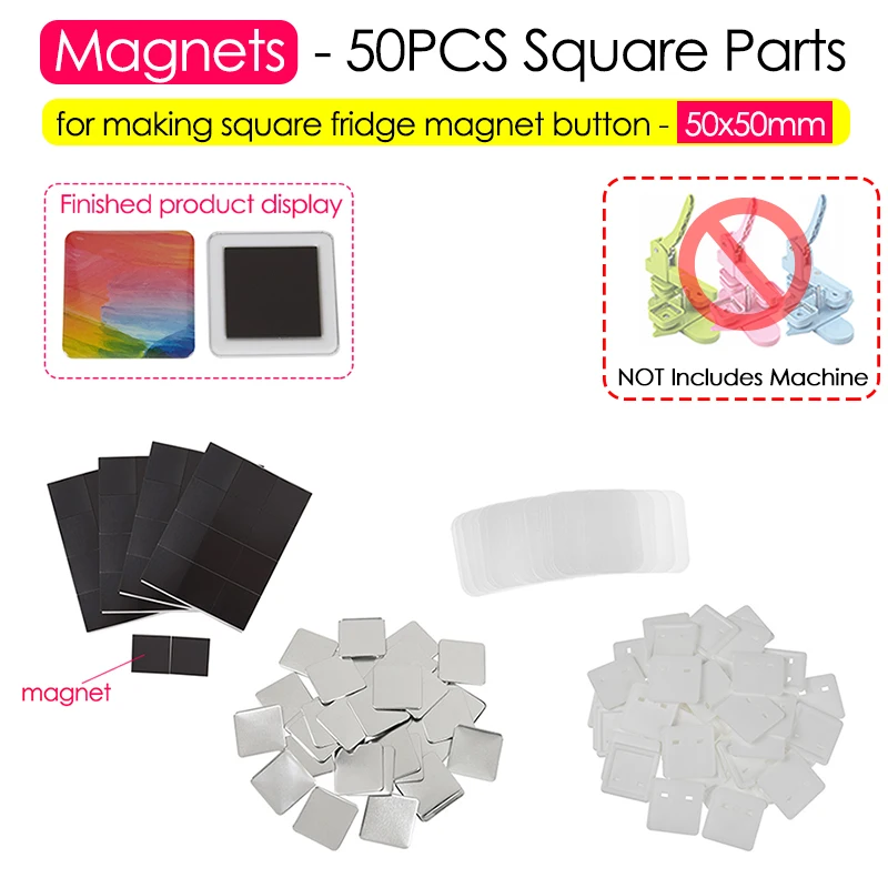 50mm Vierkante Badge Button Maker 50x50mm Metalen Lege Badge Button Onderdelen voor DIY Maken Koelkast Magneten Badge/Pins Set