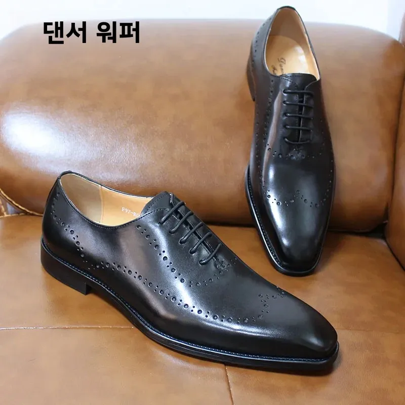 Sapatos masculinos de couro genuíno oxford brogue clássico preto/marrom ponta de asa com cadarço sapatos formais para escritório de casamento