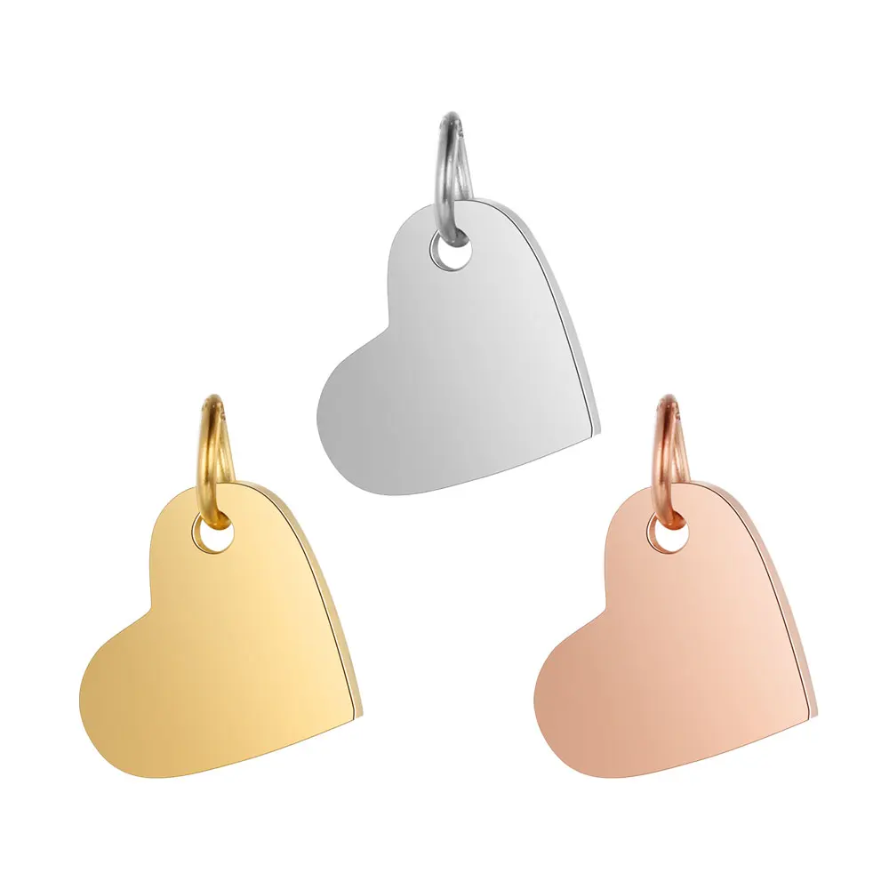 10pcs/Lot Stainless Steel Mirror Polish Heart Shaped Charms With Jump Ring For DIY Jewerly Making Accessories Wholesale