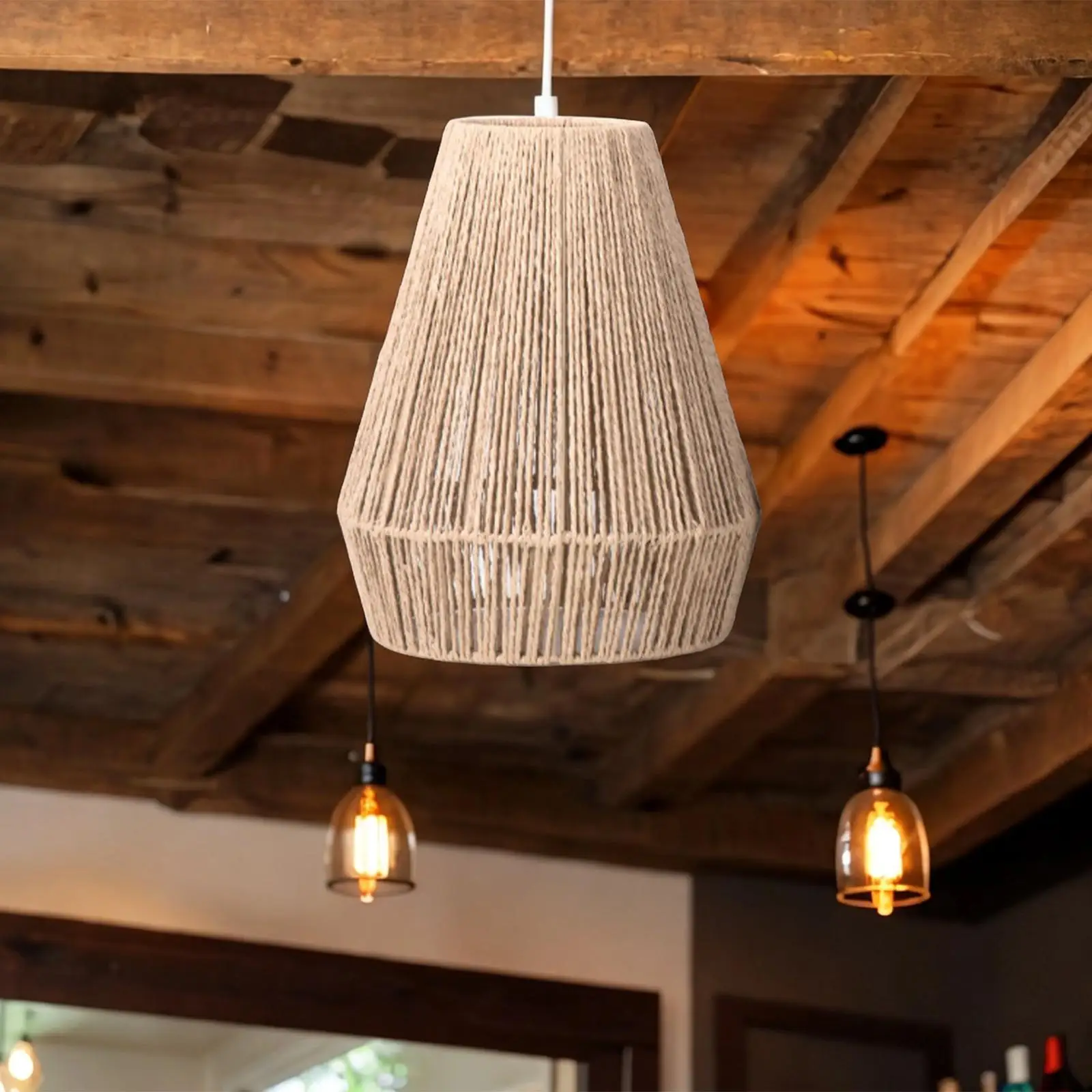 Light Shade Handwoven Weave Rope Lampshade for Cafe Teahouse Dining Room