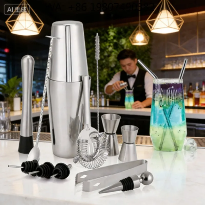 Hot Selling 15Pcs Boston Cocktail Shaker Kit, All In One Stainless Steel Bartender Tools, Universal Bar Mixing Accessories For D