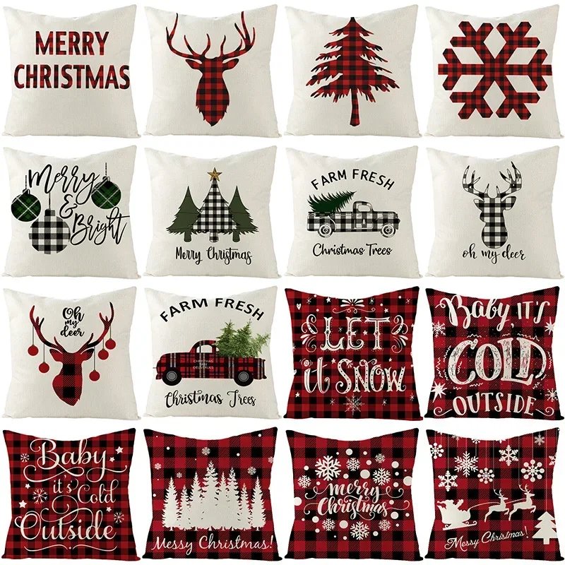 

45x45cm Christmas Cushion Cover Line Pillowcase Sofa Cushions Pillow Cases Cotton Home Pillow Covers Decoration