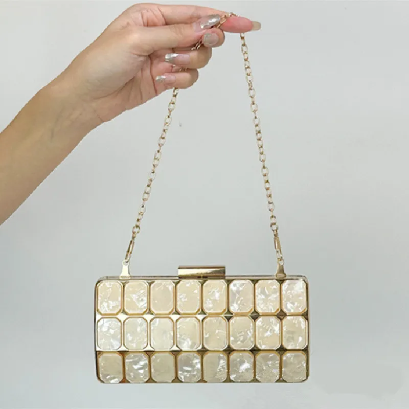 2024 Handheld Small Bag Cross-border Stone Patterned Acrylic Dinner Bag Women\'s Party Banquet Bag Single Shoulder Square Box Bag