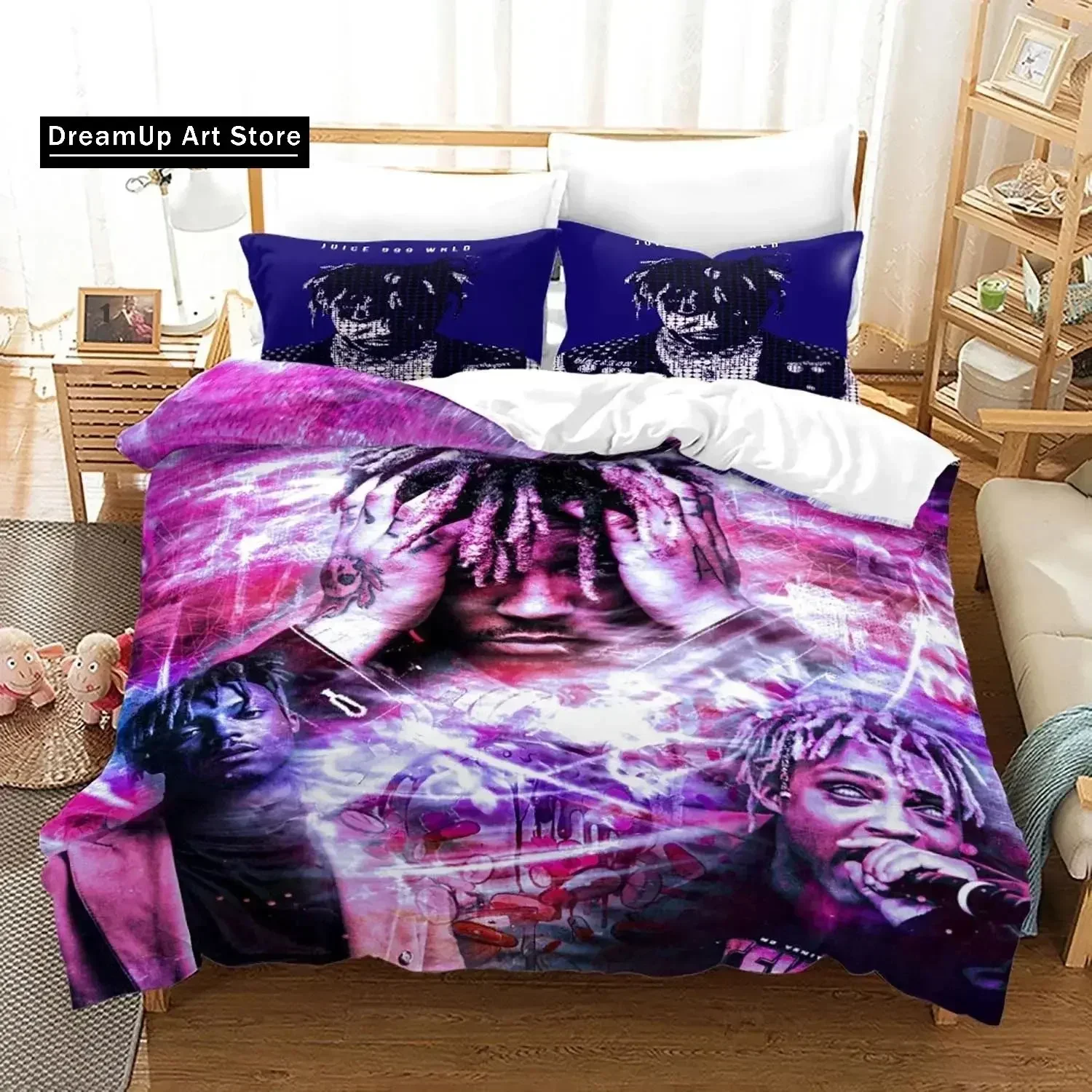

3D Print Fashion Juice Wrld Stars Bedding Set Boys Girls Twin Queen Full Size Duvet Cover Pillowcase Bed Adult Bedroom