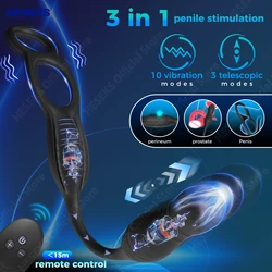 HESEKS Telescopic Anal Vibrator Male Prostate Massager With Delay Ejaculation Penis Ring Thrusting Butt plug Sex Toys for Men