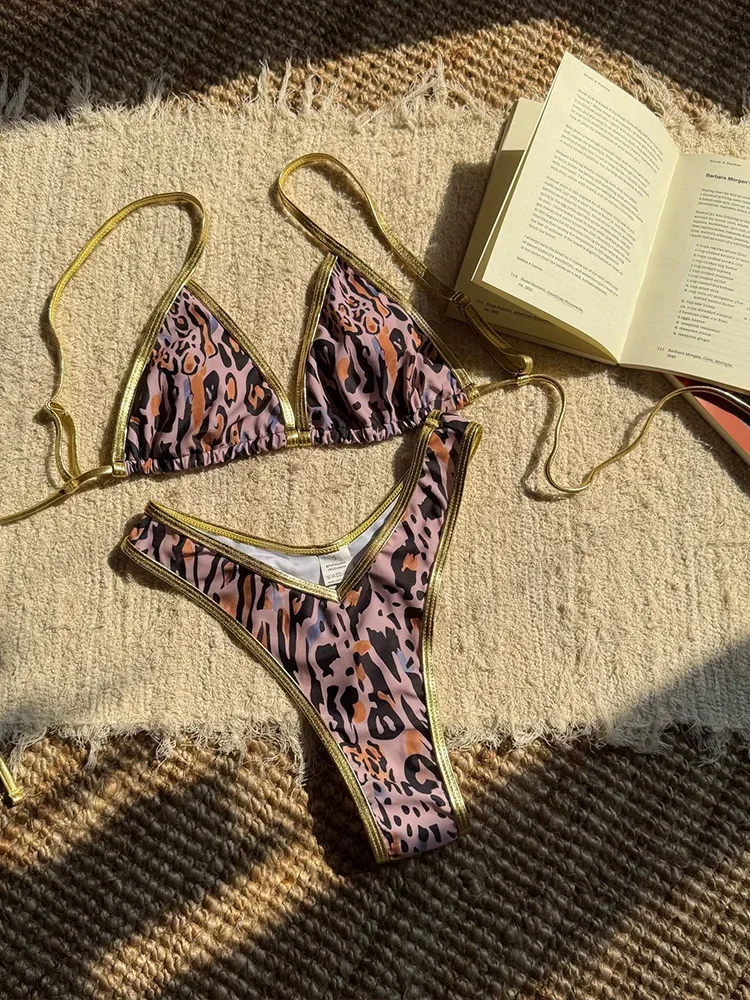 AOTVOTEE сексуальное бикини с леопардовым принтом, комплект из 2 предметов, женский купальник со шнуровкой и разрезом, пляжное бикини, новинка 2025 года, летний купальник, комплект бикини