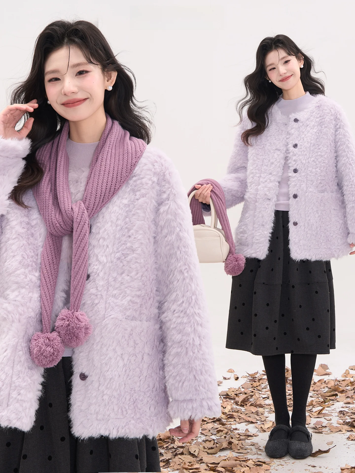 

Heme Coffee Latte Long Plu Knitted Coat Women's Winter Furry Ball oulder awl Coat Sweet Sle Loose Fit Thiened