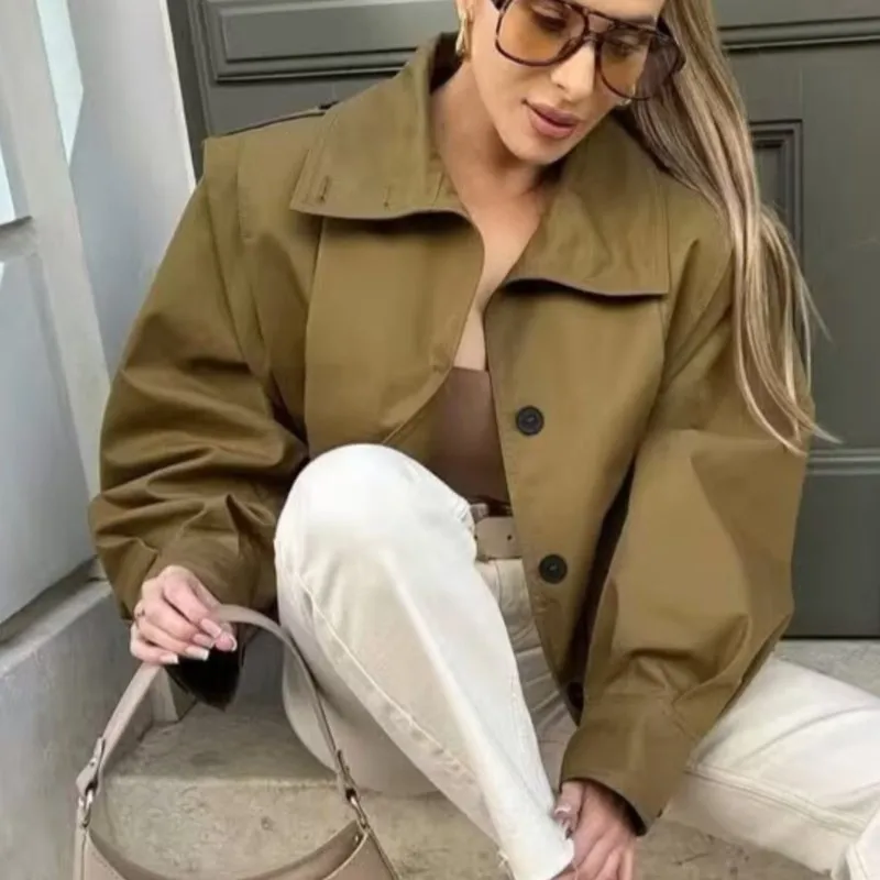 

2025 Autumn Women's Korean-Style Retro Jacket Collared Long-Sleeve Ruched Design Daily Baseball Coat High Waist Casual Outerwear