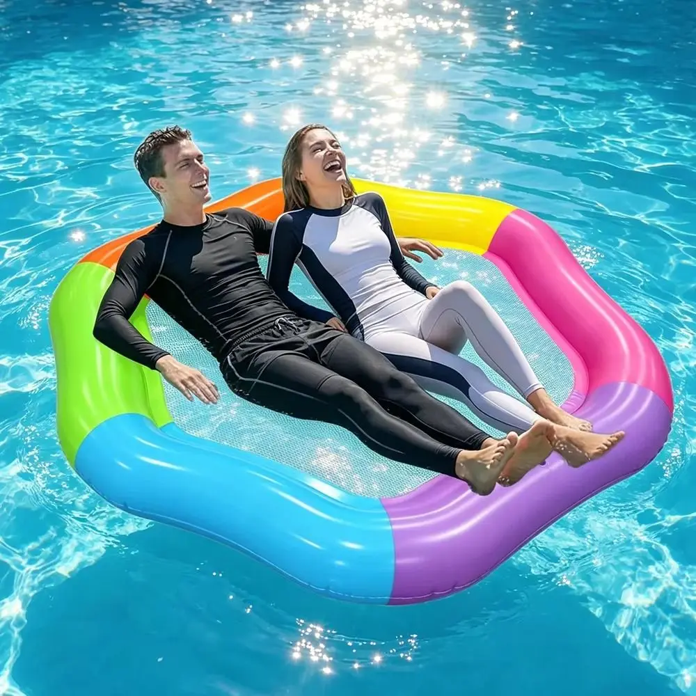Bright Colors Hexagonal Colored Inflatable Float Hollowed-out Bottom Net Wear-resistant Portable Water Float Chair Thickened
