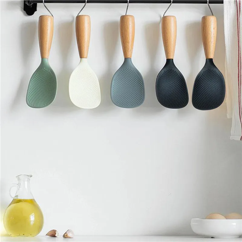 Creatieve Verticale Rijstlepel Kan Staan Siliconen Rijstschep Rijstkoker Rijstlepel Antiaanbaklaag Rijstlepel