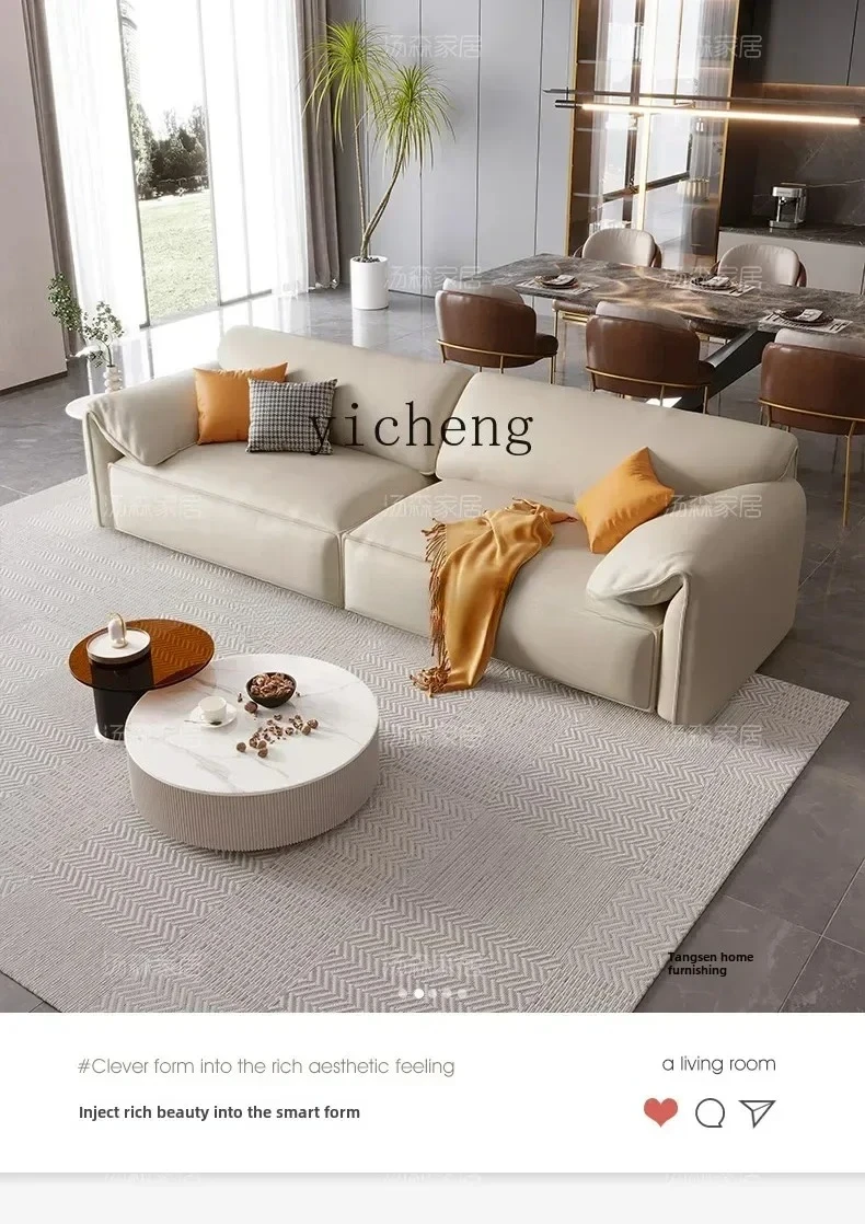 SA-2  leather sofa living room small apartment first layer cowhide cream wind straight row sofa luxury sofa