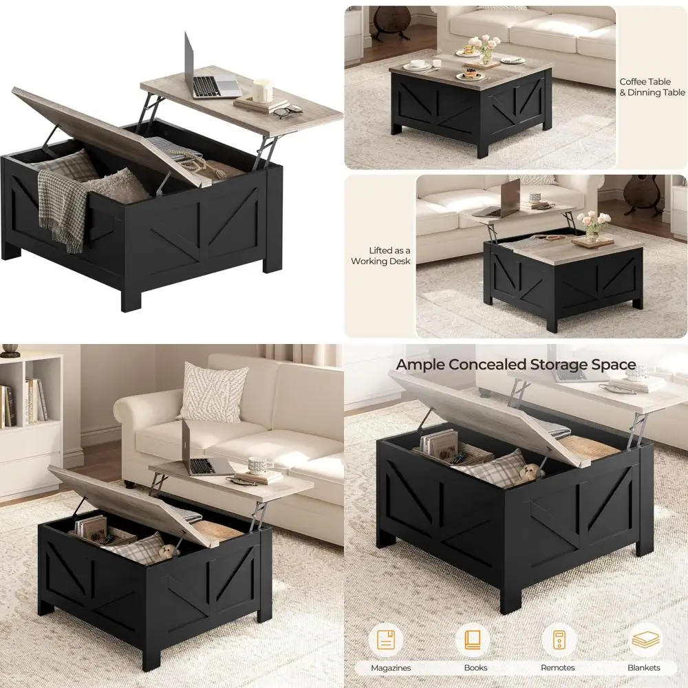

Square Storage Coffee Table for Living Room, 31.5 Inches Lift Top Center Table with Large Hidden Storage Space