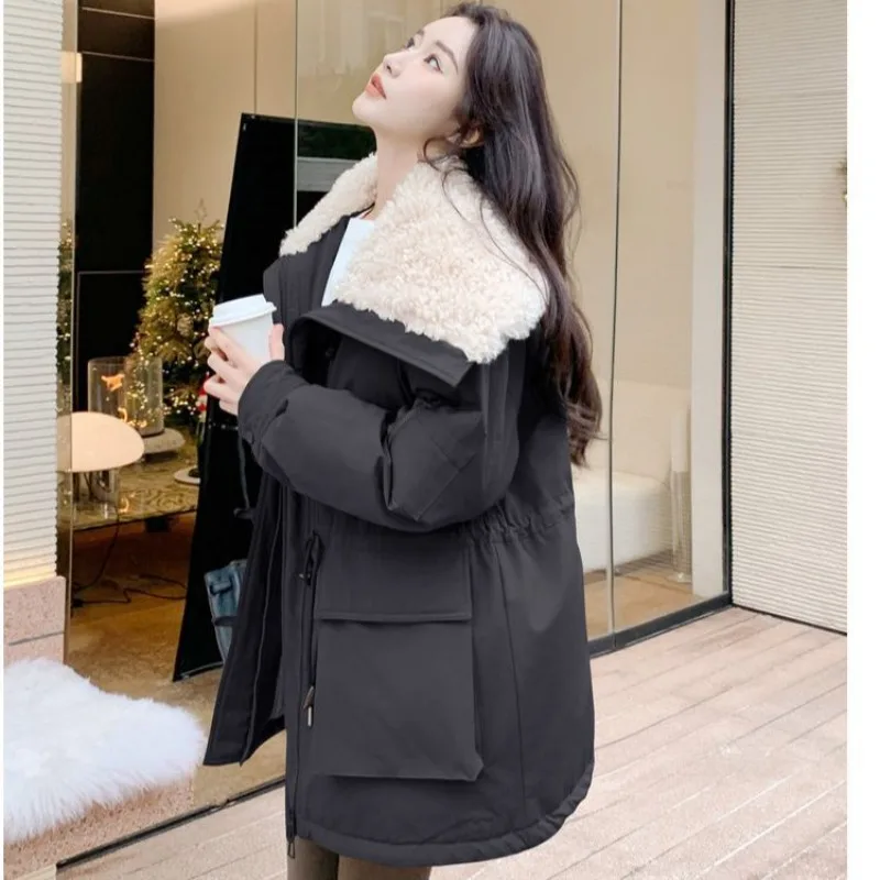 2026 Winter Women's Medium and Long Big Lapel Pie Overcome Coat Female New Thickened Tooling Cotton Clothes Lamb Wool Top
