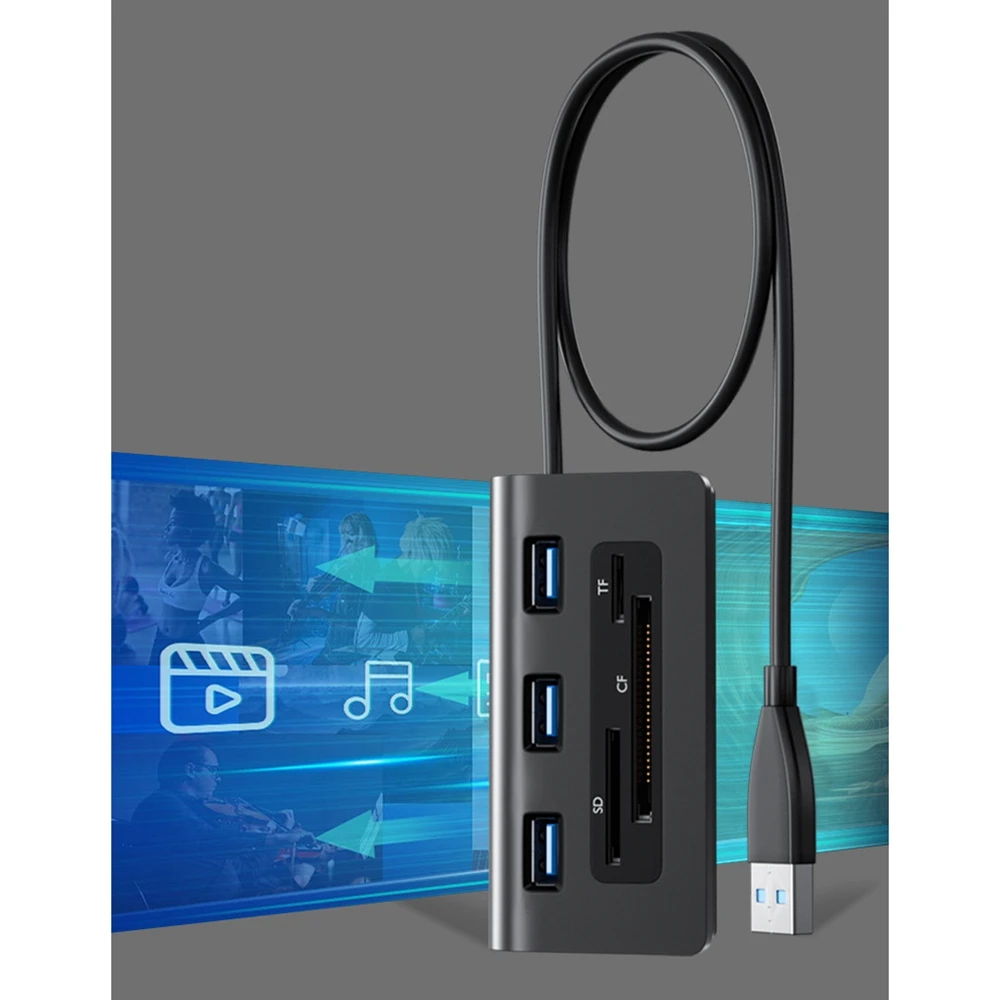 Lector de tarjetas Hub USB3.0 para computadora portátil Lector de tarjetas Hub de alta gama CF SD TF