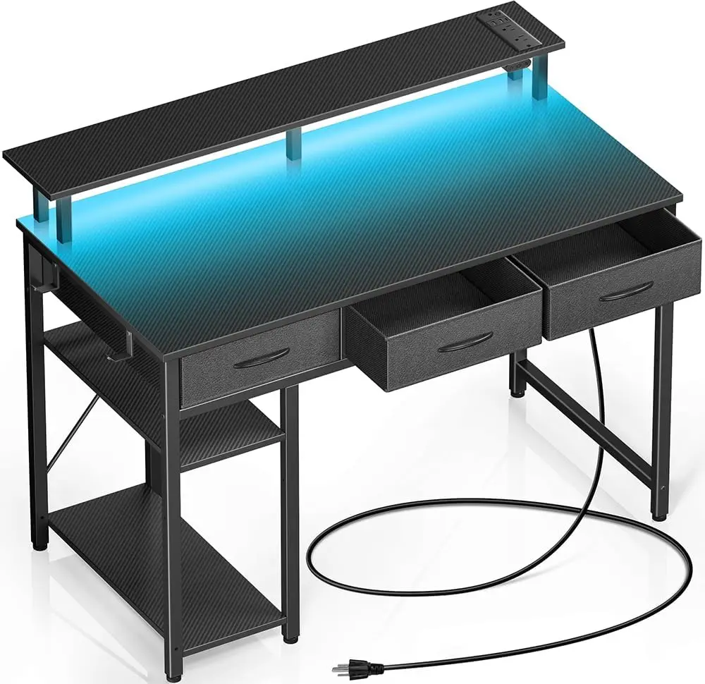 Computer desk, 39 inch home office desk, writing desk with monitor stand, modern home office desk, carbon black