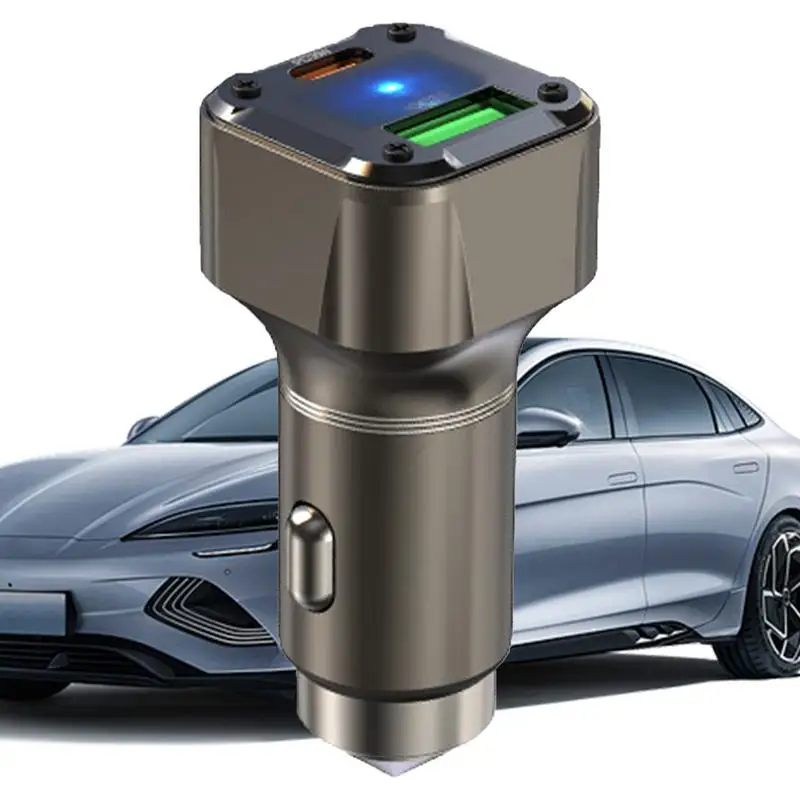 USB C Car Charger Fast Car Charger With Safety Hammer Design 30W Phone Car Charger USB Car Charger Multi-Functional Car Charger